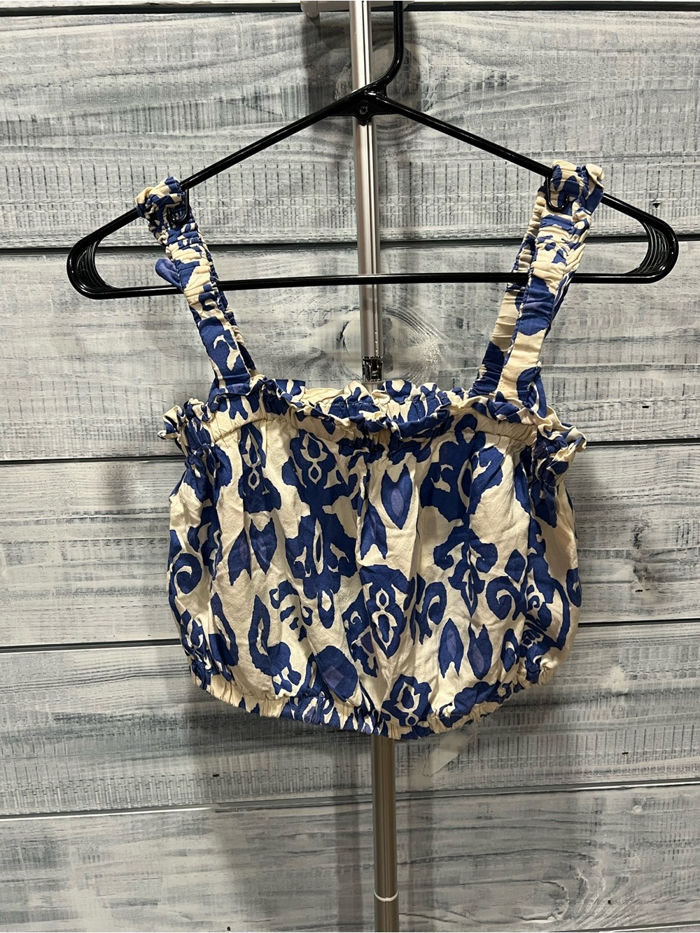 Salty lemon Blue-Print Cream Cropped Tank with Adjustable Straps